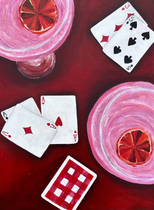 12x16 Drinks and Cards Original Oil Painting