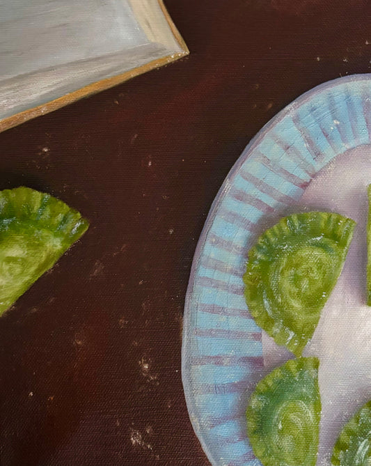 8x10 Green Ravioli Original Oil Painting