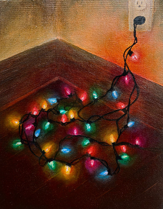 8x10 Holiday Lights Original Oil Painting