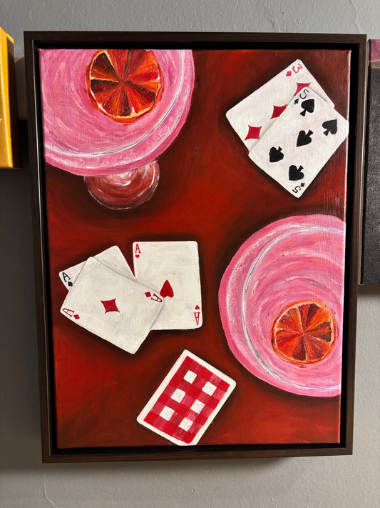 12x16 Drinks and Cards Original Oil Painting