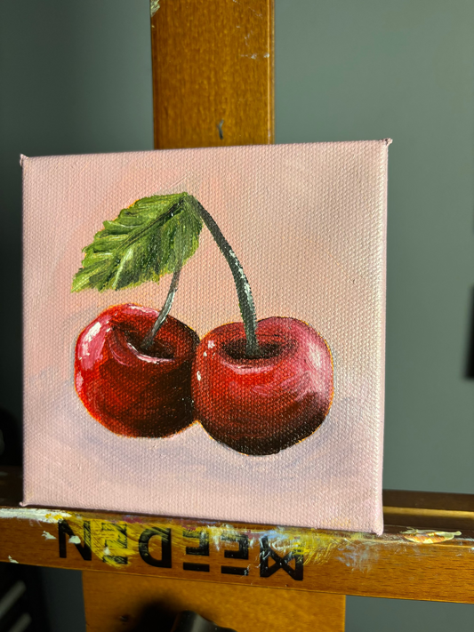 Mini 5x5 Cherries Original Oil Painting