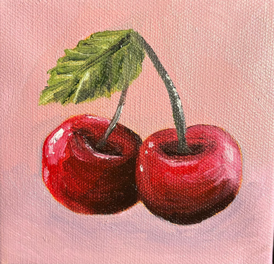 Mini 5x5 Cherries Original Oil Painting