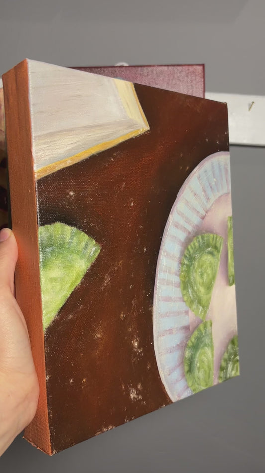 8x10 Green Ravioli Original Oil Painting